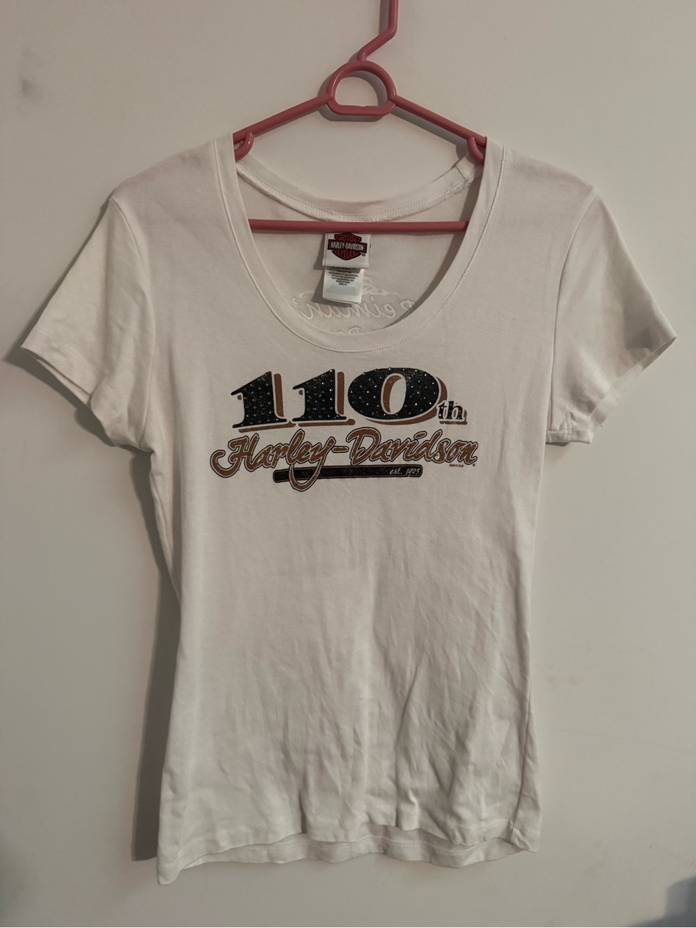 Harley-Davidson White Tee with Black and Gold 110th Graphic